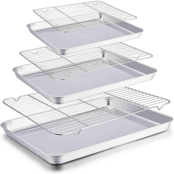 TeamFar Baking Sheet with Rack Set - Stainless Steel Cookie Sheet and Cooling Rack - Non-Toxic and Rust-Free - Dishwasher Safe - 6 Pieces