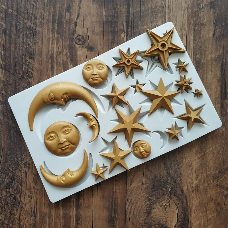 Silicone Fondant Mold for Cake Decorating - Moon Star Sun and Face Shapes