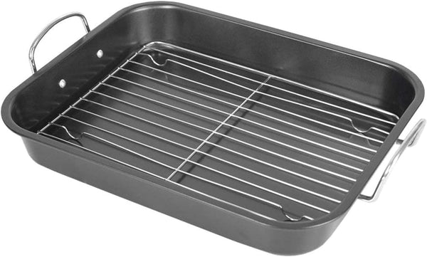 Deluxe Non Stick Roasting Pan with Rack and Handles - 145 x 115 - Black