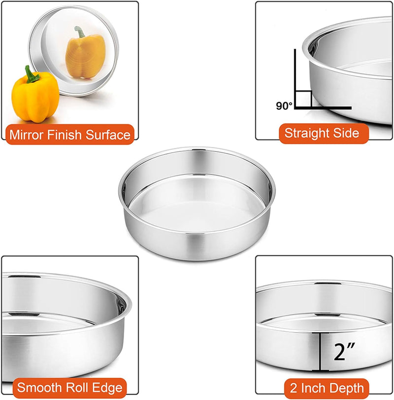 PP Chef 4 Stainless Steel Baking Pan Set for Mini Cakes Pizzas and Quiches - Non-Toxic Leakproof and Easy to Clean