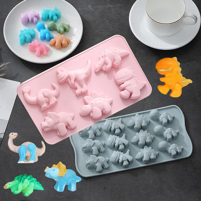 Dinosaur Silicone Candy Molds - Kid-Friendly 3D Christmas Cake Decorations 2 Pack