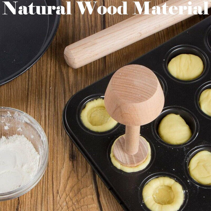 3-Piece Wooden Tart Tamper Set for Baking Mini Egg Tarts Cheesecakes and Pastries