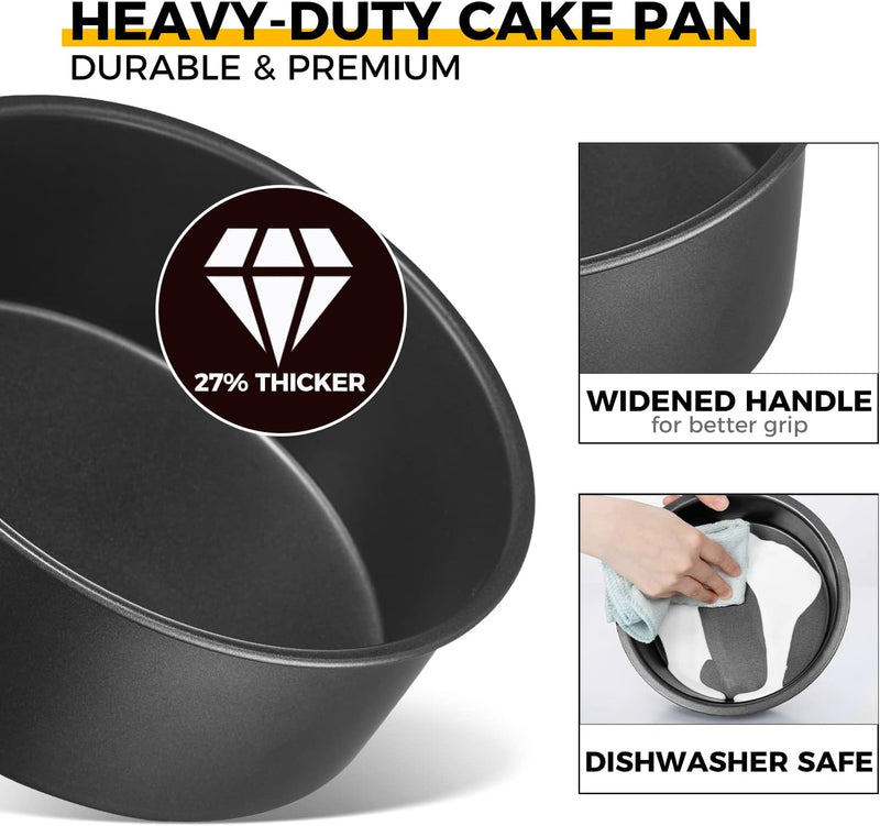 HONGBAKE 8 Round Cake Pan Set - Nonstick 2 Pieces - Dishwasher Safe  Heavy Duty Grey