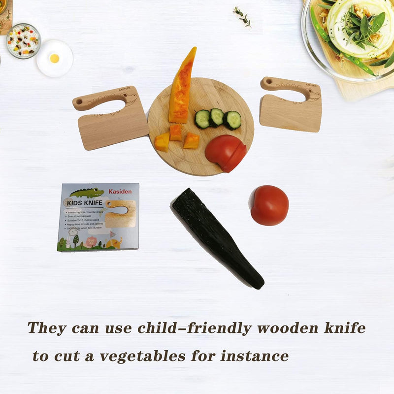 Kid-Friendly Wooden Kitchen Knife Set for Ages 2-8 - Chopper Vegetable  Fruit Cutter