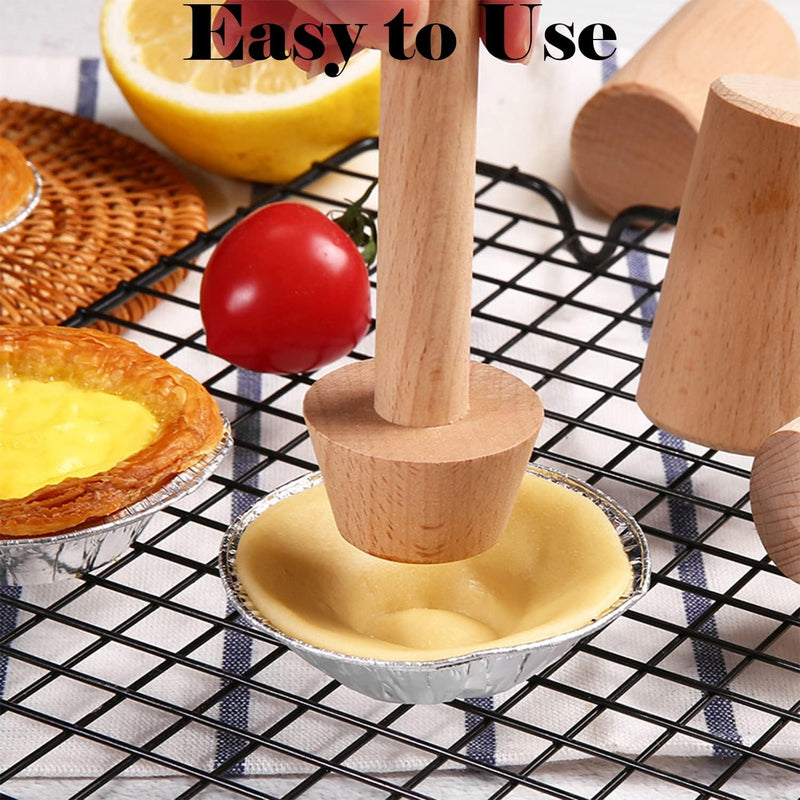 3-Piece Wooden Tart Tamper Set for Baking Mini Egg Tarts Cheesecakes and Pastries