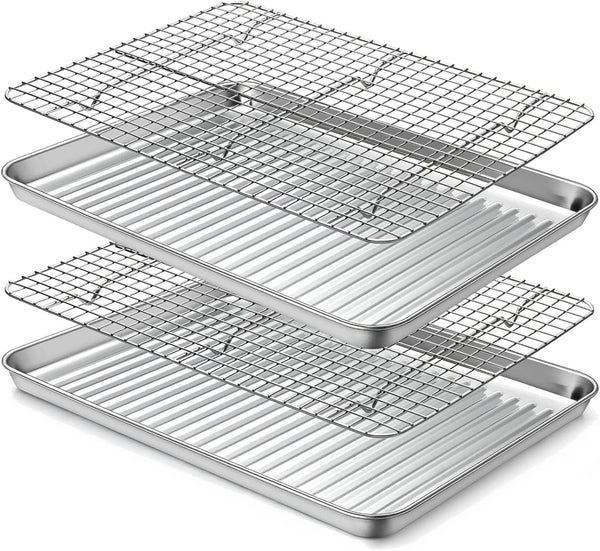 Stainless Steel Baking Sheet with Rack Set - Non Toxic  Heavy Duty - 16 x 12 x 1 Inch