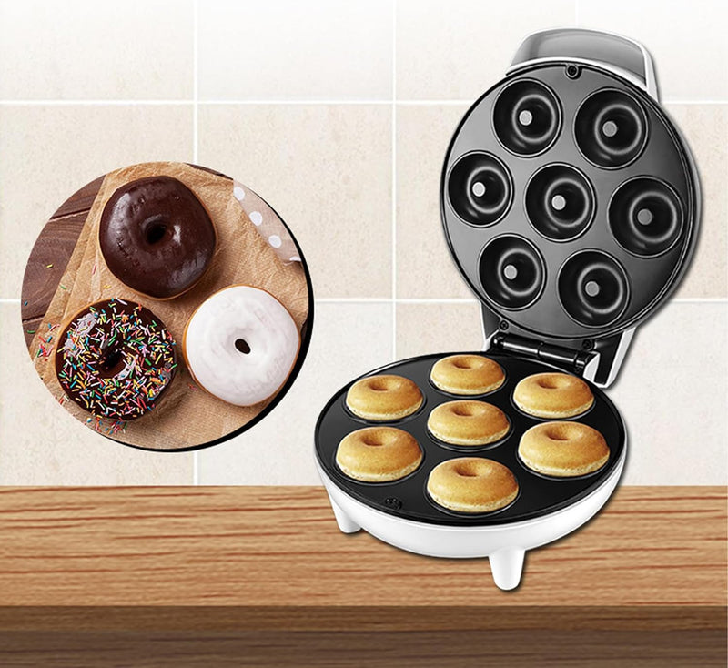 Non-Stick Mini Donut Maker - Makes 7 Doughnuts for Kid-Friendly Breakfast Snacks and Desserts - Home  Travel Use