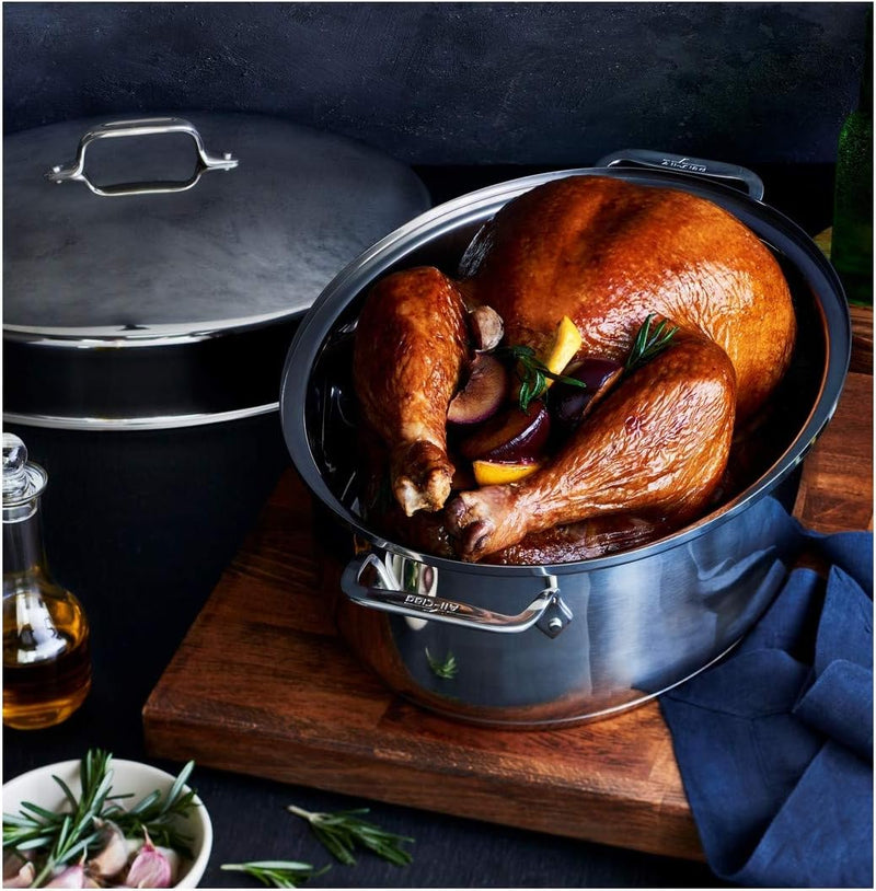 All-Clad Covered Oval Roaster - 3 Piece Stainless Steel Set 19x12x10 Inch Oven Broiler Safe Pan