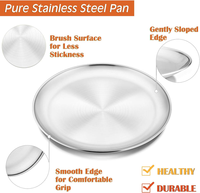 Stainless Steel Pizza Pan Set of 2 - 13 Round Tray for Pizza Pie Cookie and Cake