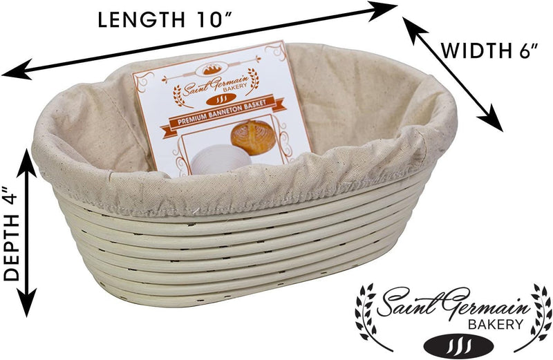 Round Bread Banneton Basket with Liner - 10 inch Oval Brotform Proofing Basket