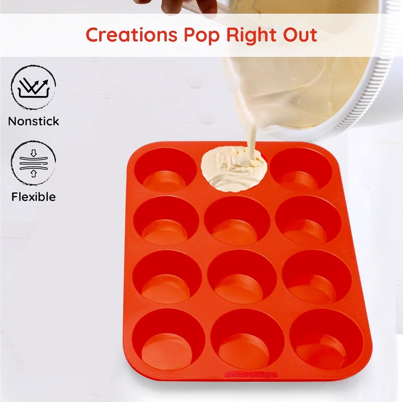 Silicone Muffin Pans - 6 Cup Jumbo Set of 2 Professional Use