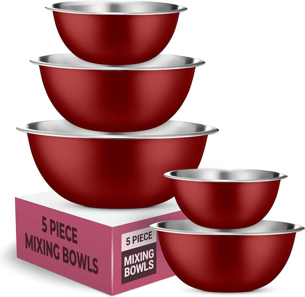 Stainless Steel Mixing Bowl Set - Space Saving Easy to Clean 5 Pieces
