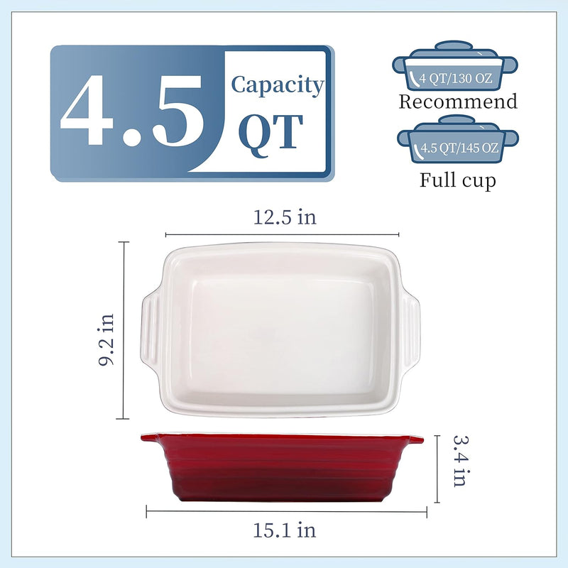 Ans LOVECASA 45 Qt Nonstick Casserole Dish with Lid - 9x13 Inch Lasagna Pan for Dinner Parties - Gradient Red