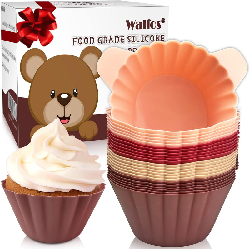 Walfos Silicone Cupcake Pan Set - 2-Piece Mini 24-Cup Muffin Baking Pan - BPA Free Dishwasher Safe - Non-Stick - Great for Muffin Cakes Fat Bombs