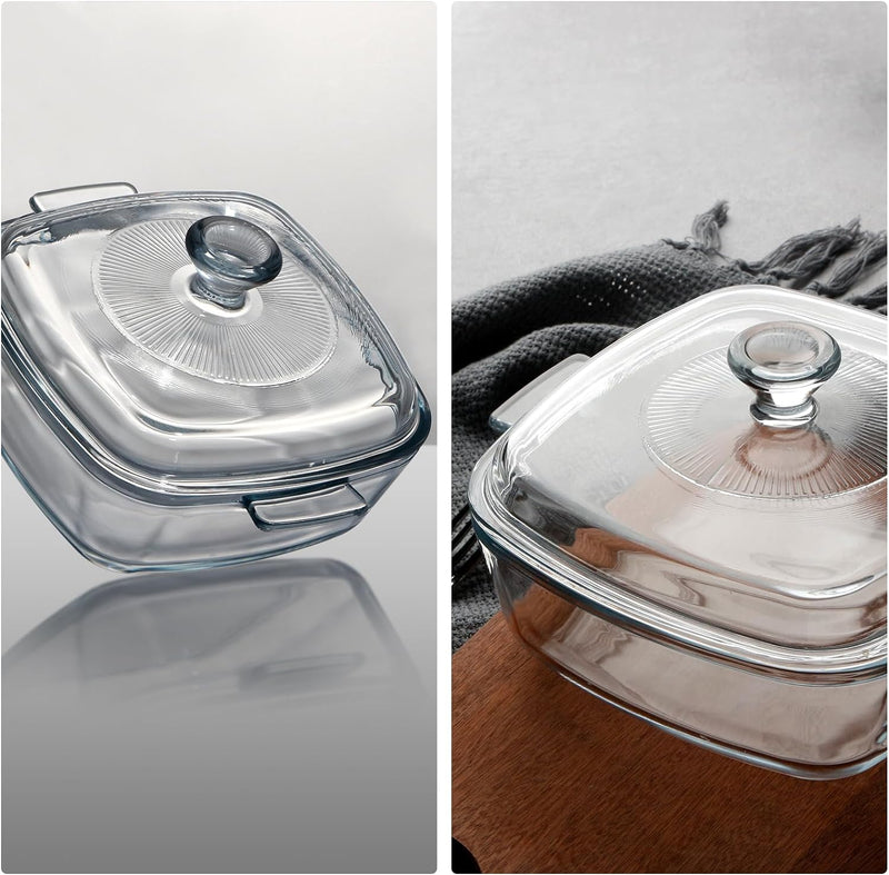 Glass Square Casserole Dish with Lid - Oven and Microwave Safe 08L