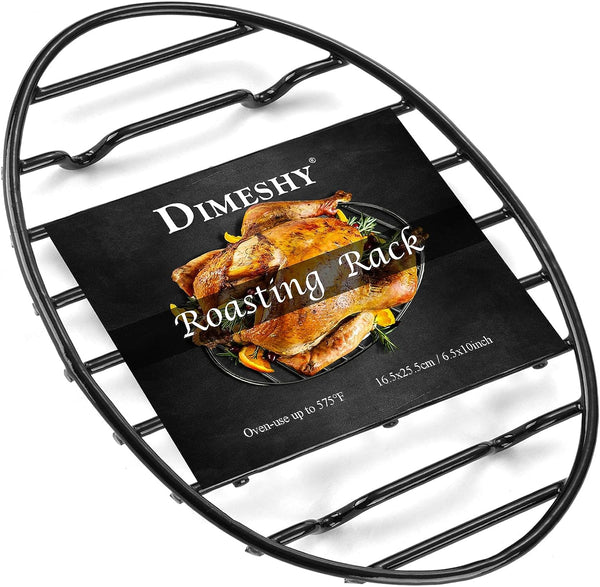 DIMESHY Roasting Rack - Black Nonstick with Feet - Fits 13 Oval Pan - Dishwasher Safe - 10x65 Size