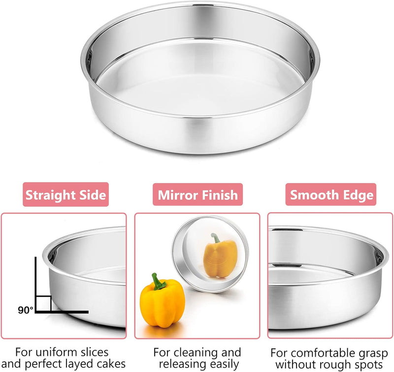 PP Chef 4 Stainless Steel Baking Pan Set for Mini Cakes Pizzas and Quiches - Non-Toxic Leakproof and Easy to Clean