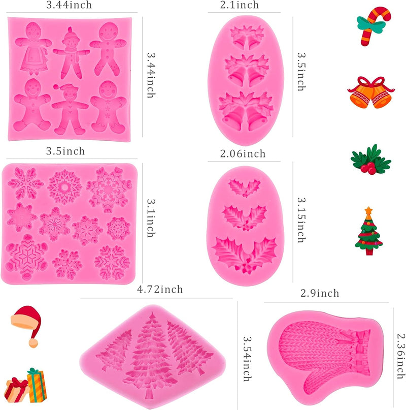 Christmas Fondant Molds Set - 6Pcs Silicone Candy Molds for Cake Decoration