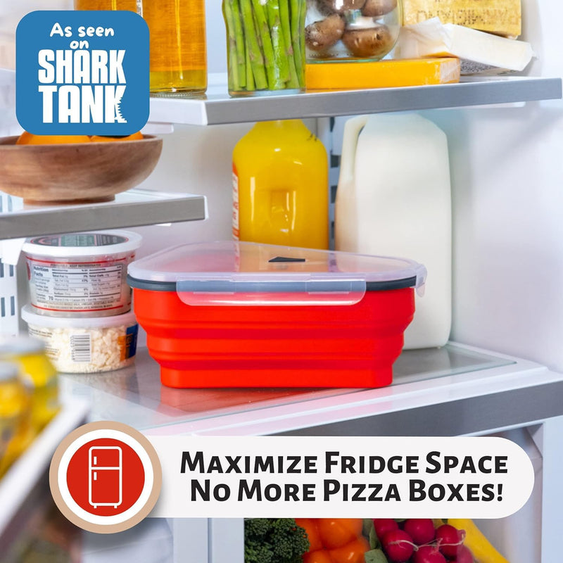 The Perfect Pizza Pack - Reusable Pizza Storage Container with 5 Microwavable Trays - BPA-Free Organizer for Space-Saving Red