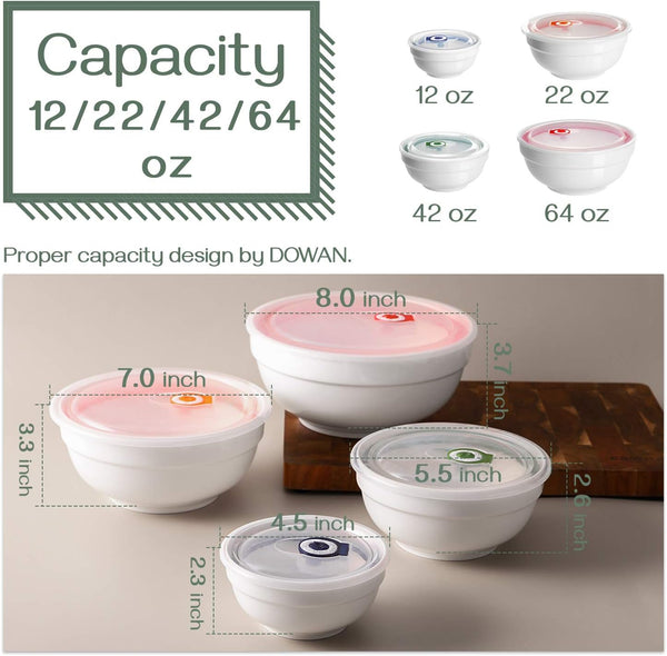 Ceramic Bowl Set with Lids - 4 Piece Set 64 oz - Microwave  Dishwasher Safe