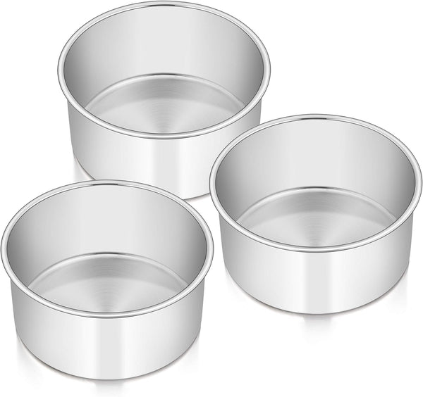 Set of 3 E-far 6 Inch Stainless Steel Round Cake Pans Non-Toxic  Dishwasher Safe