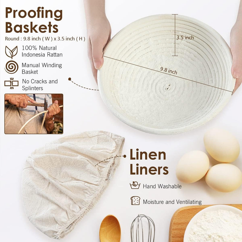 Banneton Proofing Basket Set - Sourdough Bread Baking Kit