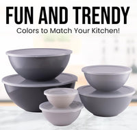 Zulay Kitchen 12 Piece Plastic Mixing Bowls with Lids Set - Colorful Mixing Bowl Set for Kitchen - Nesting Bowls with Lids Set - Microwave and Freezer Safe (Gray Ombre)