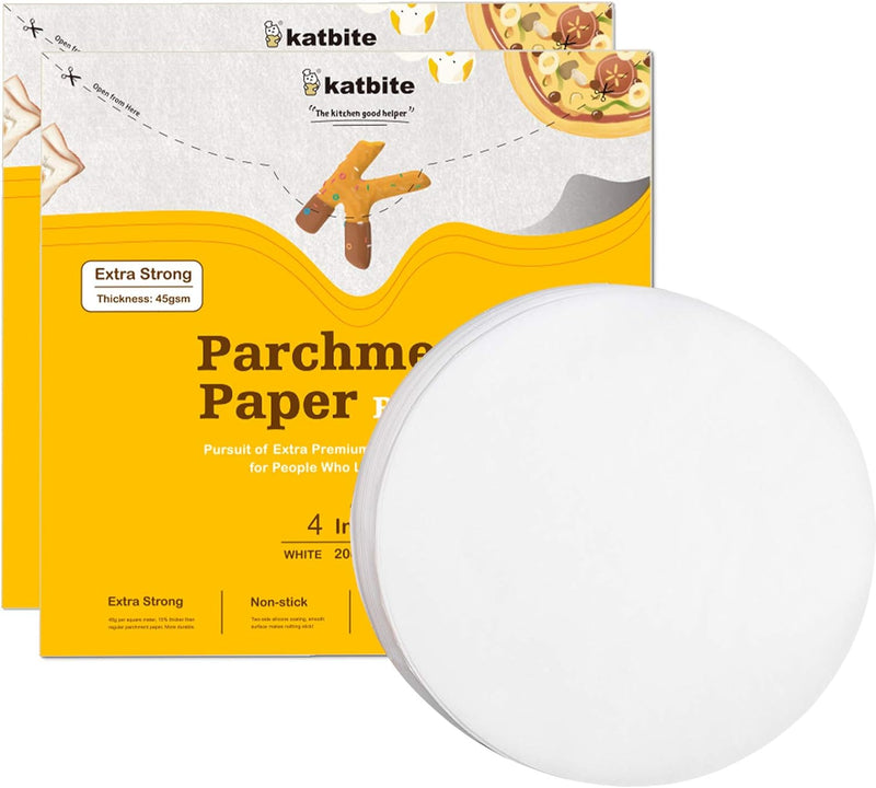 Katbite Parchment Rounds - 200 Pack - 8 inch - Perfect for Baking Cakes and Air Fryer Liners