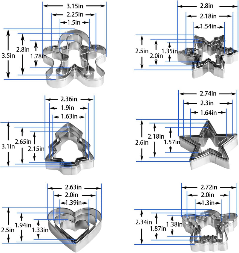 18-Piece Christmas Cookie Cutter Set - Assorted Holiday Shapes for Baking
