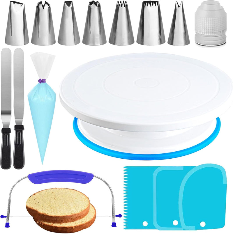 RFAQK 35PC Cake Decorating Supplies Kit with Turntable Tips Spatulas Scrapers and Ebook