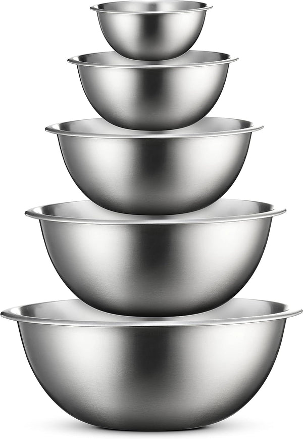 Stainless Steel Mixing Bowl Set - Space Saving Easy to Clean 5 Pieces
