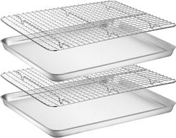 Wildone Baking Sheet with Rack Set - Stainless Steel Non-Toxic Heavy Duty Easy Clean