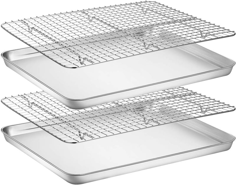 Wildone Baking Sheet with Rack Set - Stainless Steel Non-Toxic Heavy Duty Easy Clean