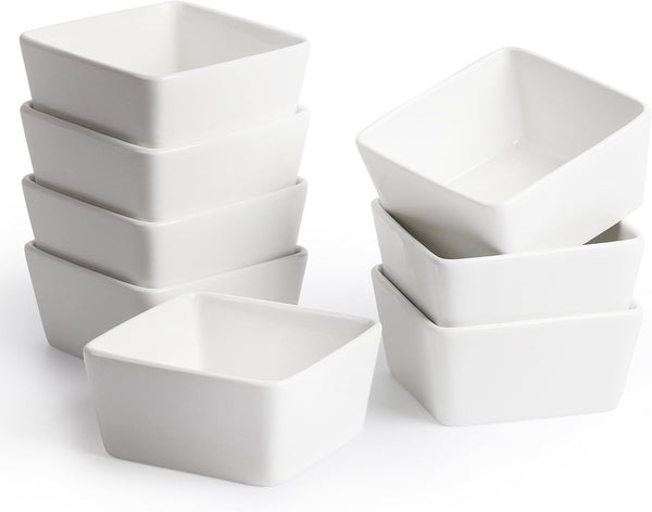 Square Porcelain Ramekin Set - 8 oz Set of 8 for Baking Creme Brulee Souffle Appetizers and More