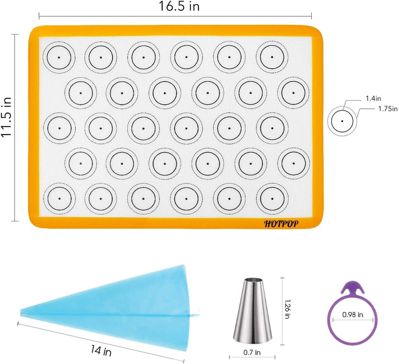 Hotpop Macaron Silicone Baking Mats - Set of 4 Reusable Nonstick Liners for Baking and Rolling