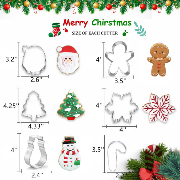 Large Holiday Cookie Cutters with Recipe Booklet - 425 Gingerbread Christmas Tree Snowflake Candy Cane Santa and Snow Man Shapes