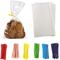 100 Pcs 10 in x 6 in Clear Flat Cello Cellophane Treat Bags Good for Bakery, Cookies, Candies,Dessert(by Brandon)1.4mil.Give Metallic Twist Ties!