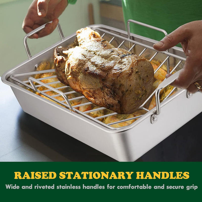 Stainless Steel Turkey Roaster Set - V-Shaped  Flat Racks - Non-Toxic  Dishwasher Safe