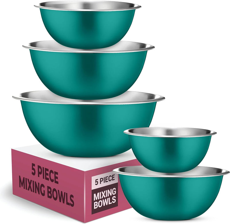 Stainless Steel Mixing Bowl Set - Space Saving Easy to Clean 5 Pieces