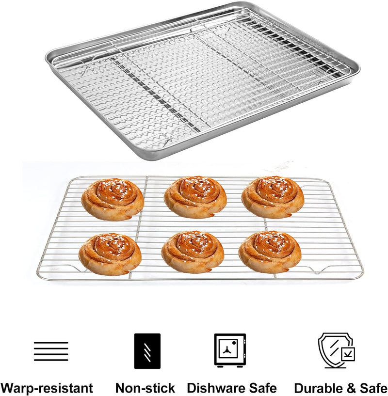 Stainless Steel Baking Set with Cooling Rack and Silicone Mat - 9 Pieces