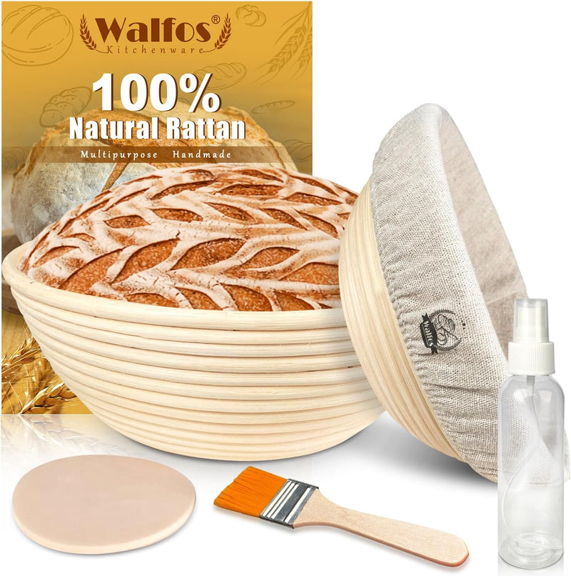 WALFOS 6-Pack Bread Basket Liner - 9 Round Banneton Cloth for Bread Proofing