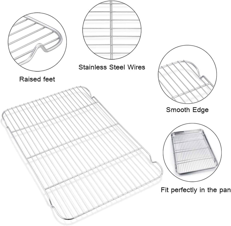 TeamFar Baking Sheet with Rack Set - Stainless Steel Cookie Pan and Cooling Rack Combo