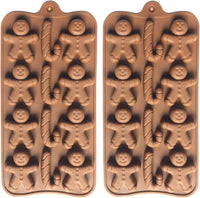 2pcs Christmas Silicone Molds for Baking Jelly Soap, Candy Cane, Gingerbread Men Chocolate Candy Mold (2 Shapes)