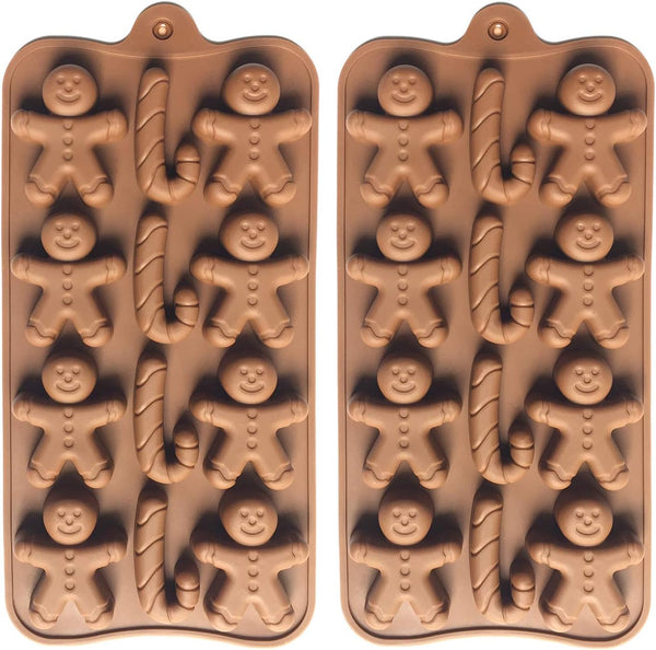 Christmas Silicone Baking Molds - Candy Cane  Gingerbread Men Shapes - 2 Pack