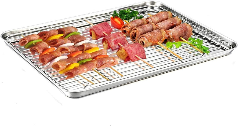 TeamFar Baking Sheet with Rack Set - Stainless Steel Cookie Pan and Cooling Rack Combo