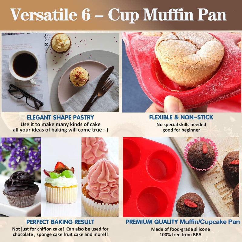 Silicone Muffin Pan - European LFGB Certified Non-Stick BPA-Free Red