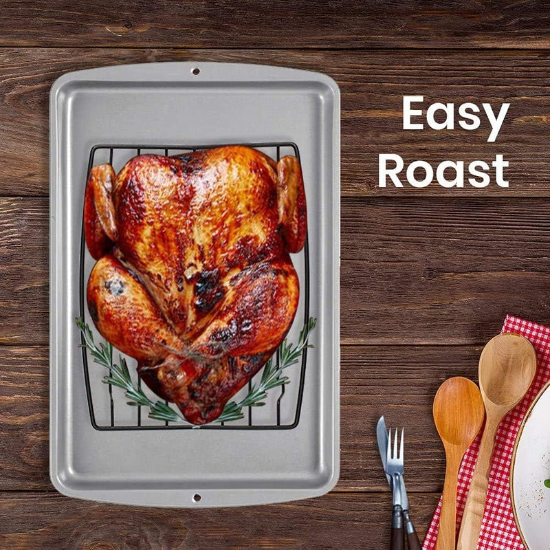 Roasting Rack - V Shape Non-Stick Wire Rack for Cooking Cooling and Grilling in 10x8 Black