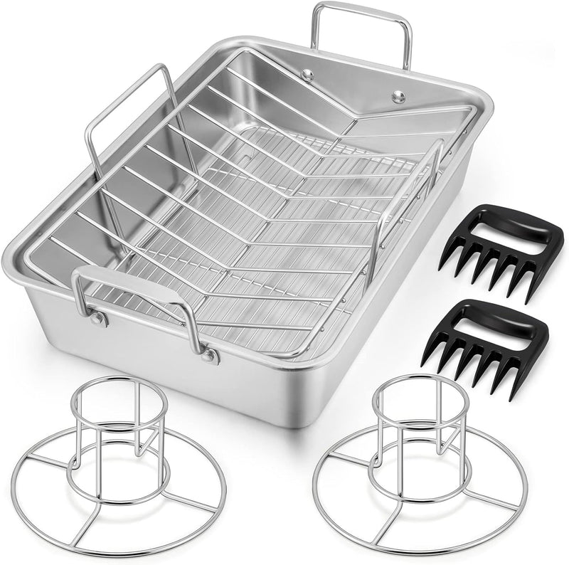 Rectangular Roasting Pan with Racks - Stainless Steel 3-Piece Set