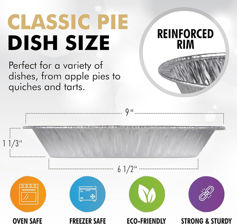 10-Pack Heavy Duty 9 Aluminum Foil Pie Pans - Disposable for Baking and Serving