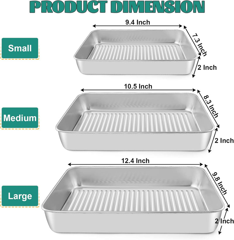 Stainless Steel Baking Pans Set of 3 - Non-toxic and Dishwasher Safe